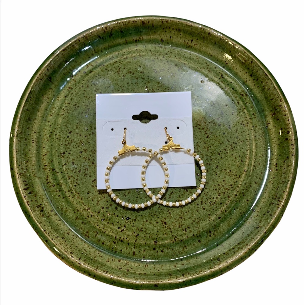 White and Gold Bead Hoop Earrings